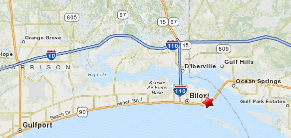 Distance between here and Biloxi, Mississippi